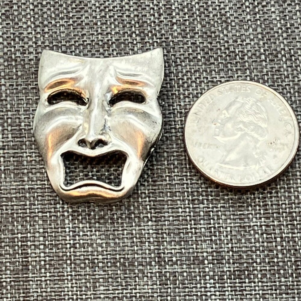 Tragedy Mask Brooch Pin 1.5 In Sterling Silver Theater Drama Thespian Actor Act
